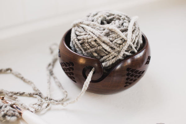 Diamond Rosewood Yarn Bowl for Knitters and Crocheters