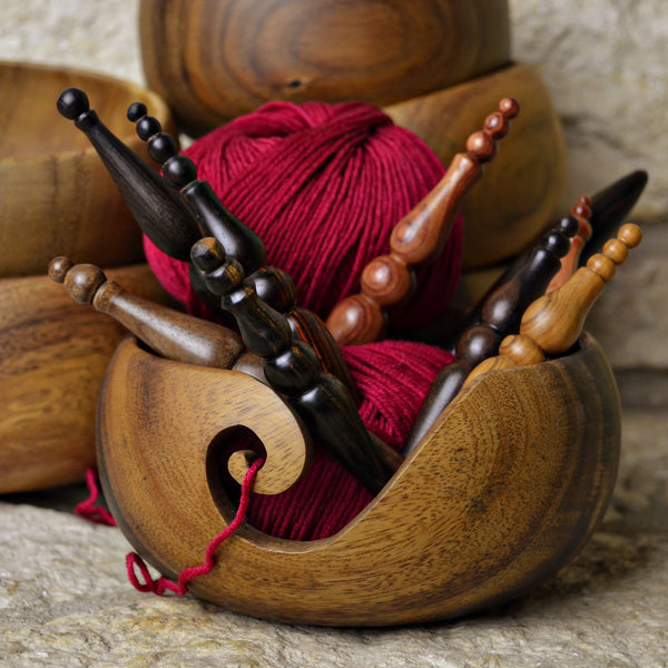 Handmade Wooden Yarn Bowls from Furls for Knitting & Crochet